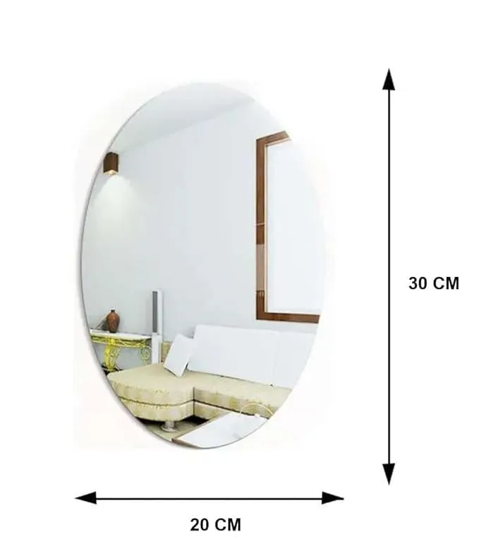 Oval Shape Adhesive Mirror Sticker for Wall On Tiles Bathroom Bedroom Living Room Unbreakable Plastic Wall Mirror 30 * 20 Cm(B 3),Silver