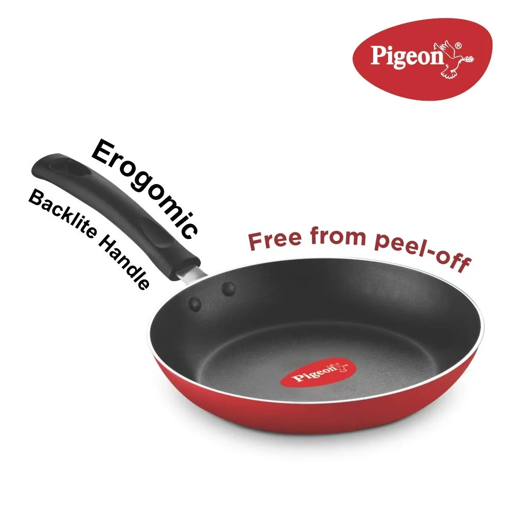 Pigeon Aluminium Nonstick Duo Pack Flat Tawa 250 and Fry Pan 200 Gift Set (Red)