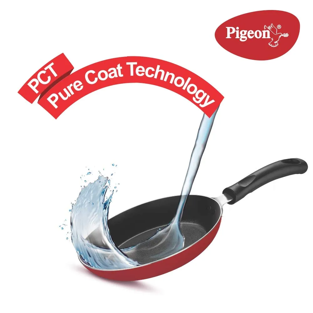 Pigeon Aluminium Nonstick Duo Pack Flat Tawa 250 and Fry Pan 200 Gift Set (Red)