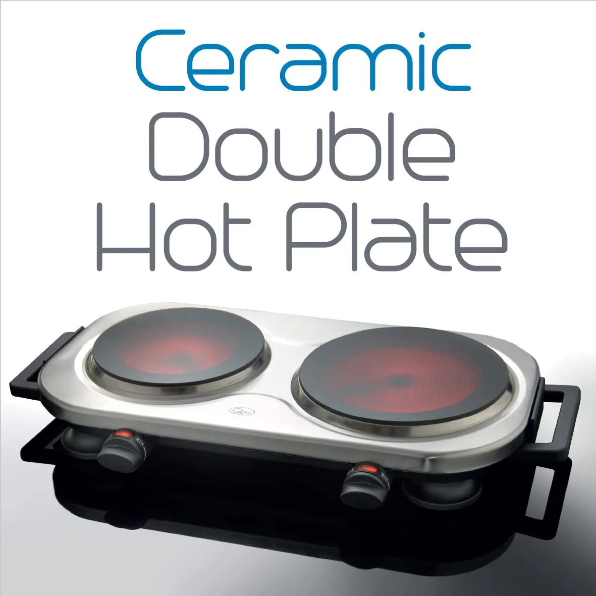 Quest Ceramic Infrared Double Hot Plate / 2 Plates With Adjustable Temperature From 100℃ To 600℃ / 2000W / Rapid Heat Up/Lightweight & Portable/Great For Use At Campsites, Caravans & Bedsits