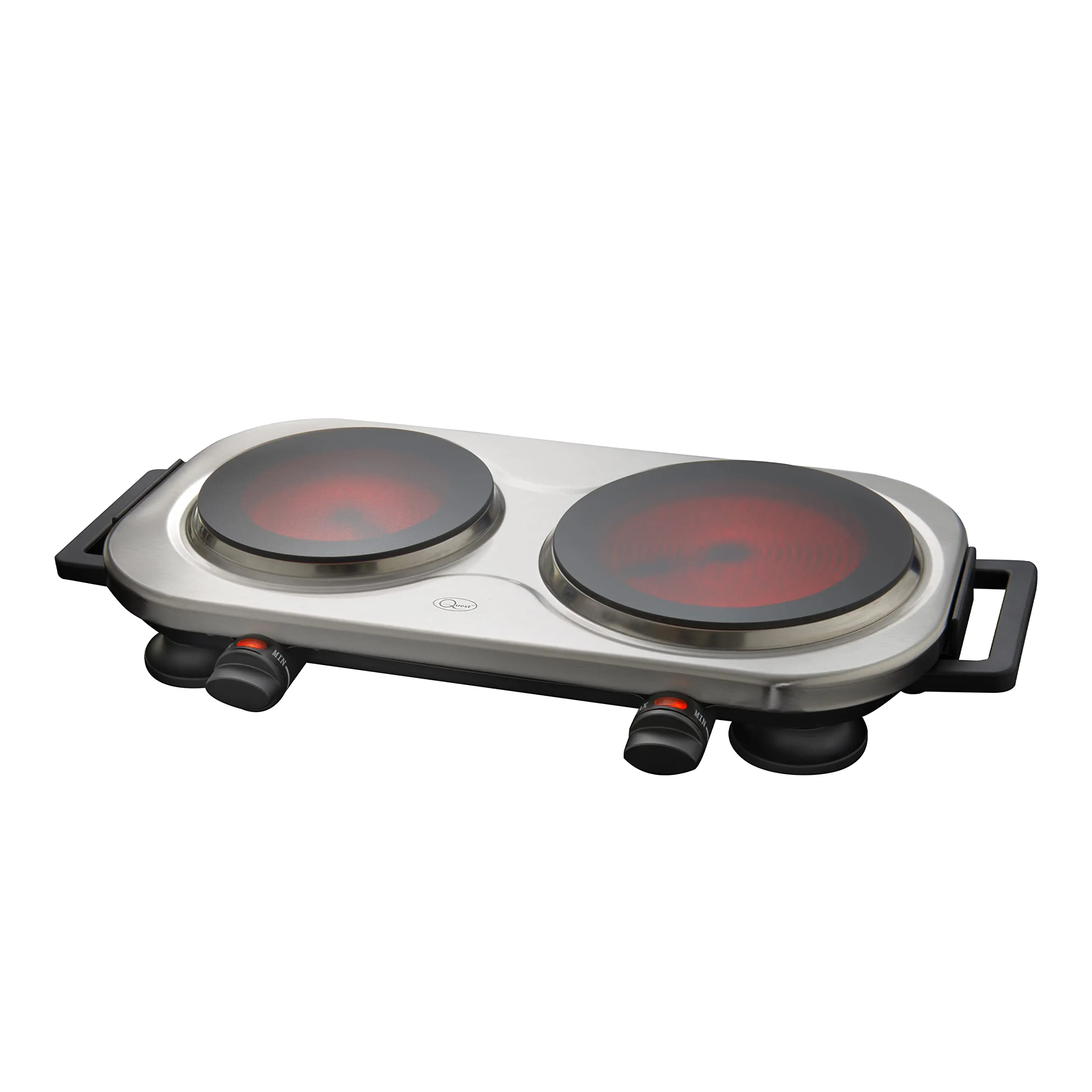 Quest Ceramic Infrared Double Hot Plate / 2 Plates With Adjustable Temperature From 100℃ To 600℃ / 2000W / Rapid Heat Up/Lightweight & Portable/Great For Use At Campsites, Caravans & Bedsits