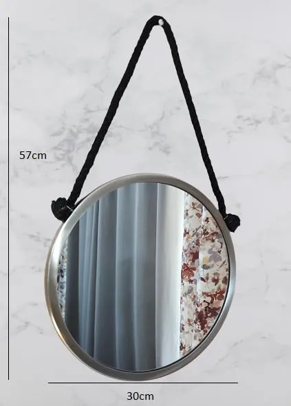 Rolli Small Brushed Silver Rope Mirror with Nickel & Black Rope