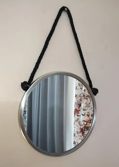 Rolli Small Brushed Silver Rope Mirror with Nickel & Black Rope