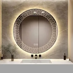 Round Shape LED Mirror with 3 Lighting Options (Warm, Natural White, Cool White) with Touch Sensor (24X24INCH) L16 Stylish and Decorative Design.