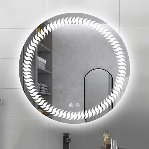 R.S Internationals Round Shape LED Mirror with 3 Lighting Options with Touch Sensor (24X24INCH) L35 Stylish and Decorative Design.