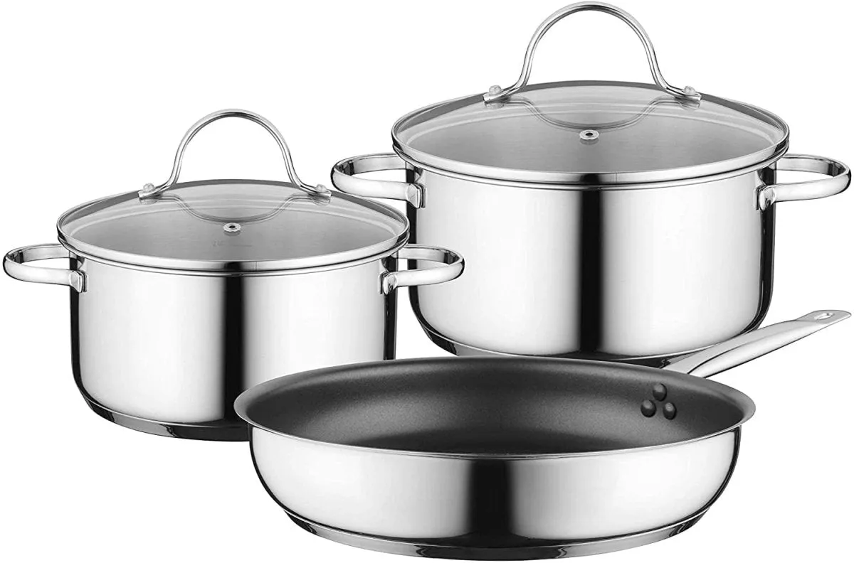 Siemens HZ9SE030 3 Piece Induction Pan Set (2 x Saucepans With Glass Lids and 1 x Frying Pan)