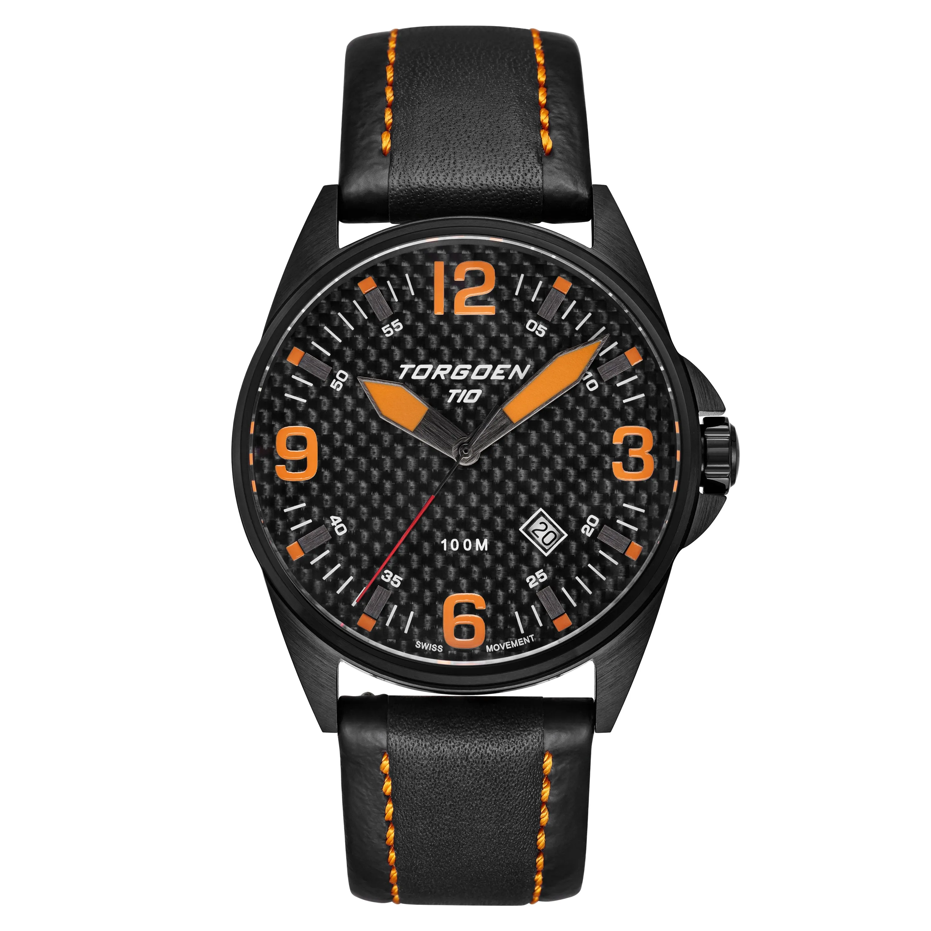 T10 Blackbird Carbon Sapphire Leather | 44mm, Black Leather Strap