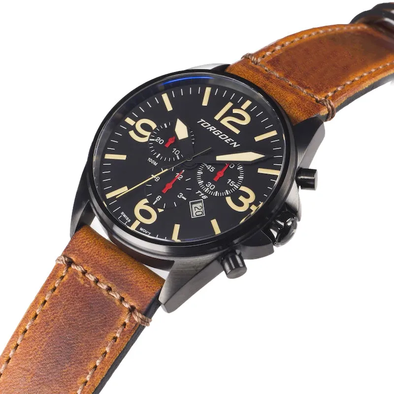 T16 Black Sapphire | 44mm, Vintage Leather Strap