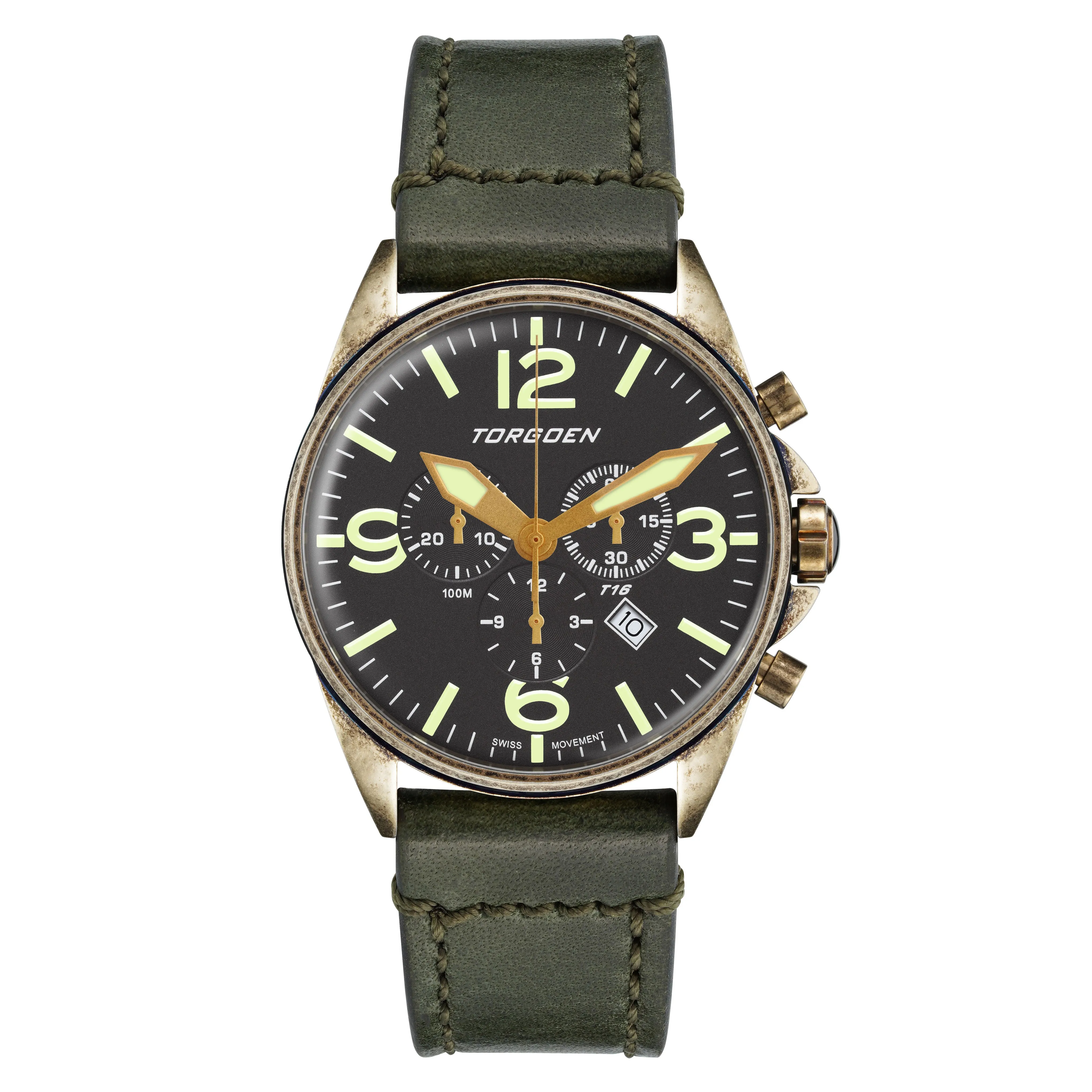 T16 Grey Bronze Sapphire | 44mm, Vintage Green Leather Strap