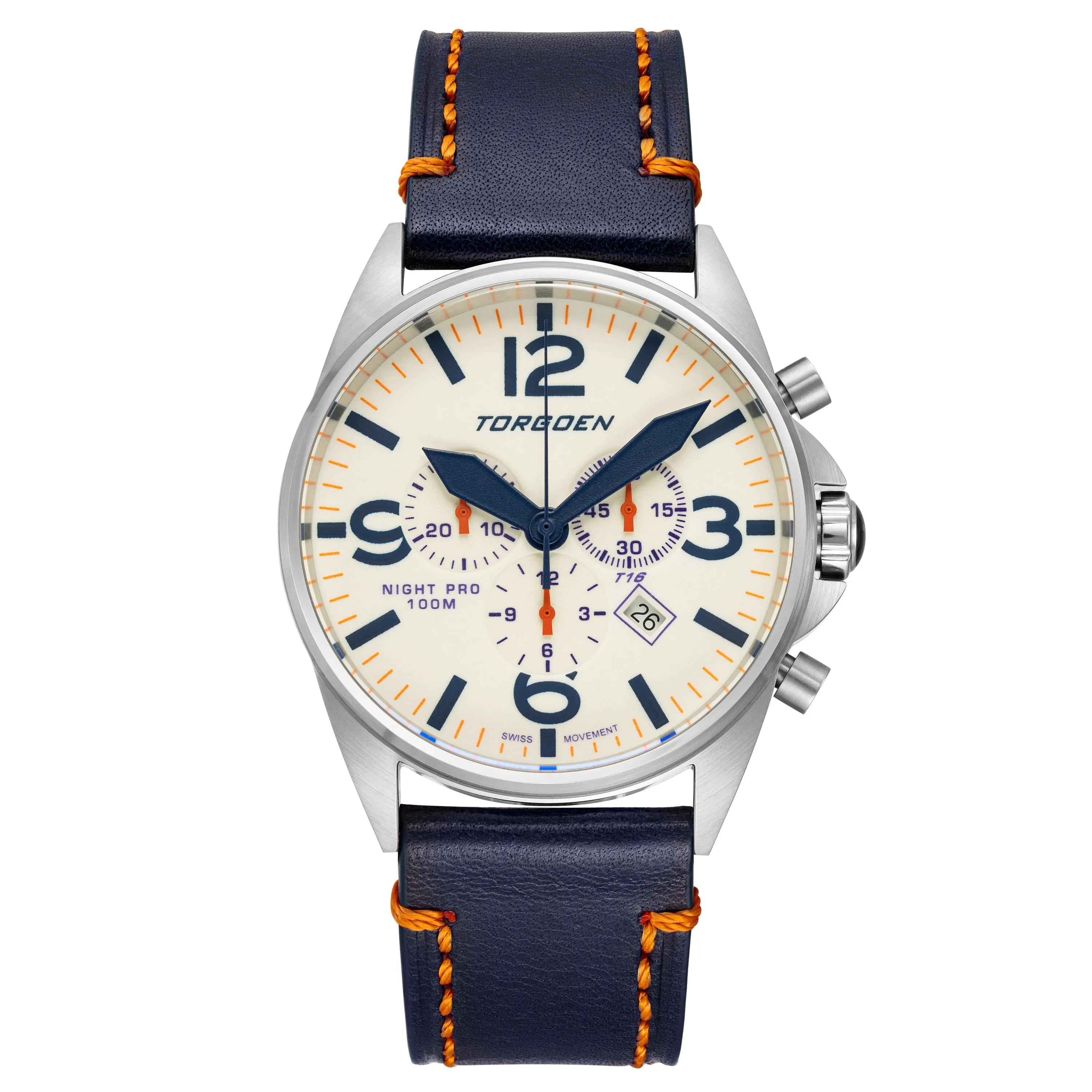 T16 Night Pro | 44mm, Blue Leather Strap