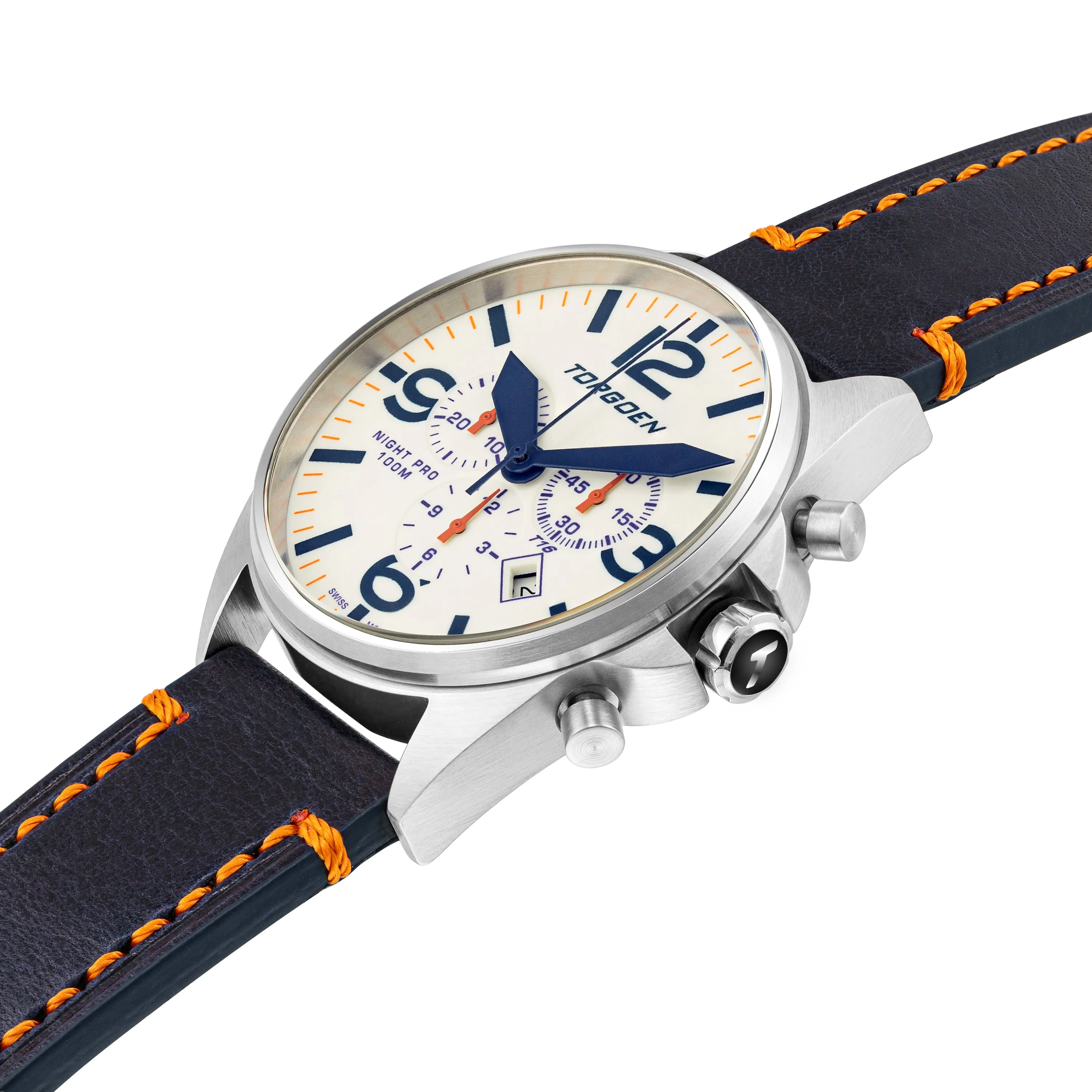 T16 Night Pro | 44mm, Blue Leather Strap