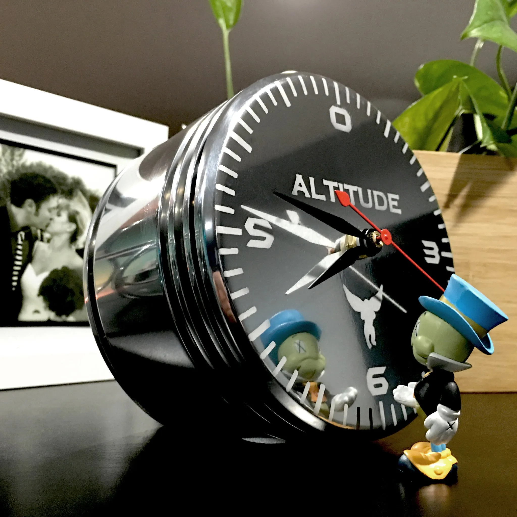 The Altimeter WWII Airplane Radial Engine Piston Altitude Polished Desk Clock