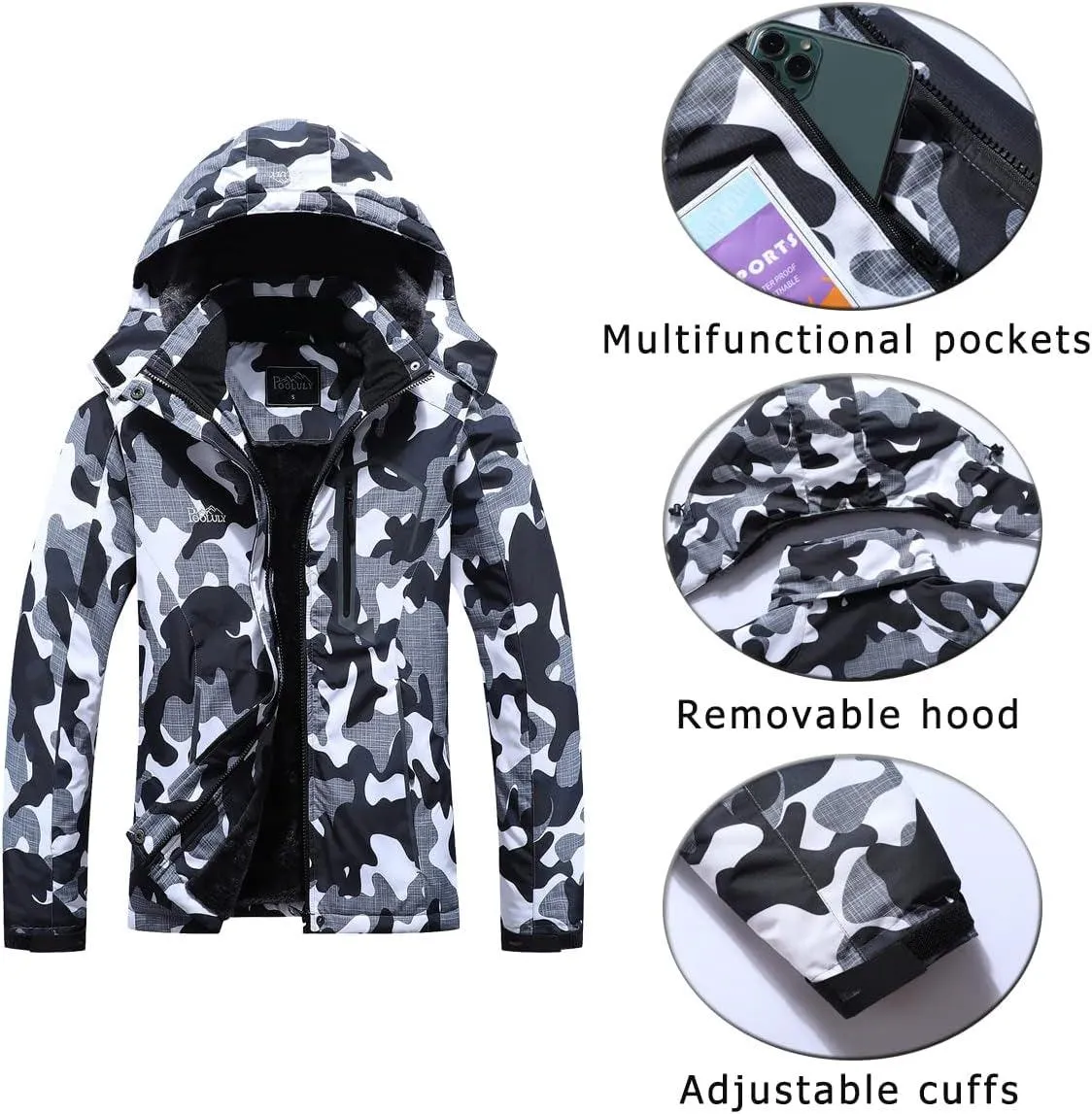 Women'S Ski Jacket Warm Winter Waterproof Hooded Jackets